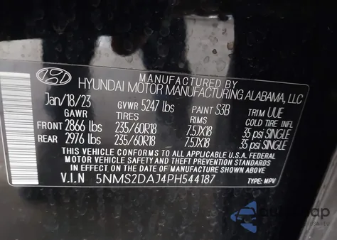 2023 Hyundai Santa Fe Sel z USA, uszkodzony, nr VIN 5NMS2DAJ4PH544187